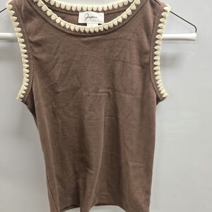 Brown Sleeveless Top with Cream Accents